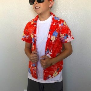 BOYS ORANGE FLORAL BUTTON UP SHIRT